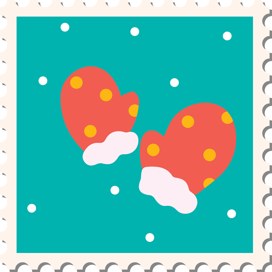 Postage Stamp with Winter Gloves on Transparent Background