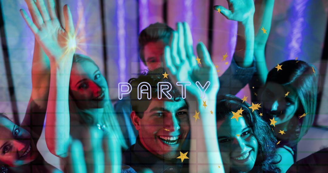 Group Celebrating with Neon Glows and Party Vibes