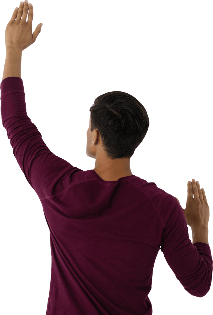 Transparent Innovation with Businessman in Purple Interactive Pose