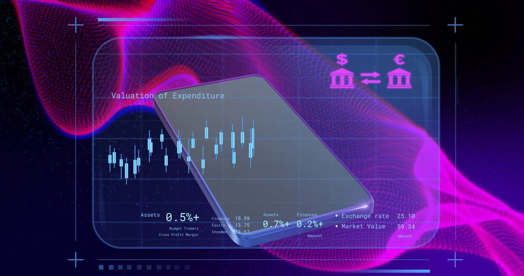 Smartphone Displaying Finance Data with Graphs and Currency Exchange Symbols