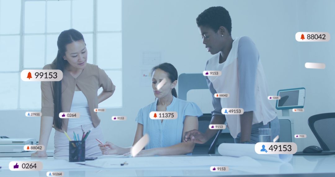 Diverse Female Architects Collaborating on Floor Plan Art Concept