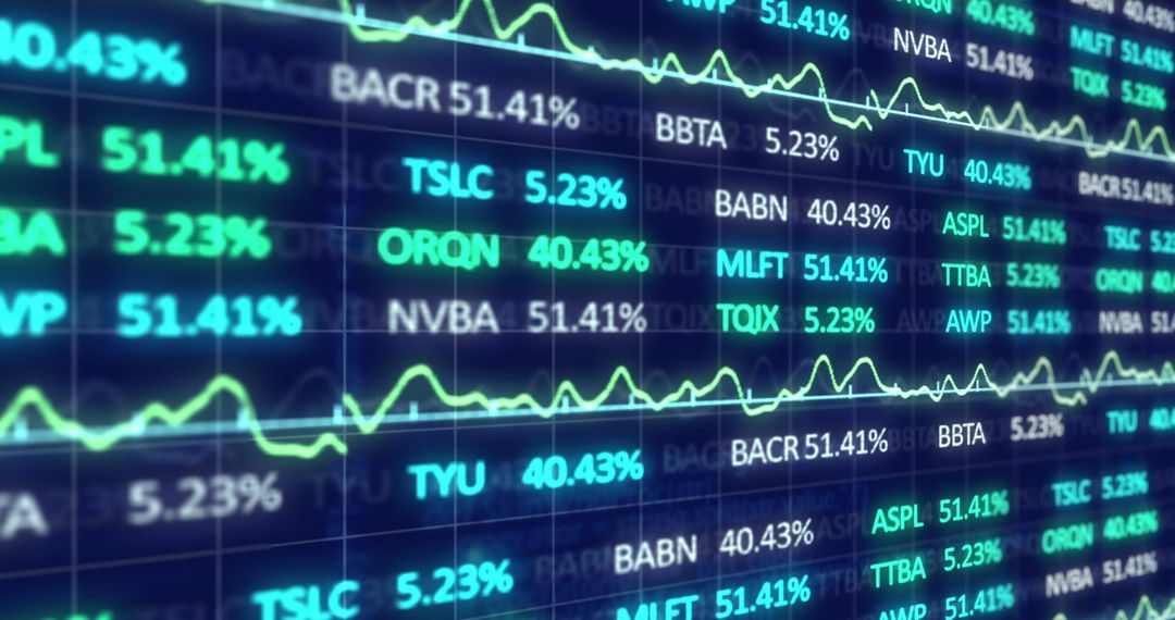 Digital Stock Market Finance Data Display with Statistical Graphs