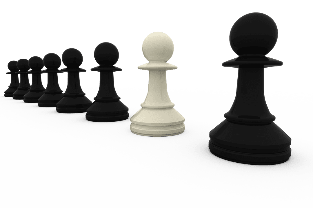 Transparent Chess Pawn Standing with Black Pieces Reflection