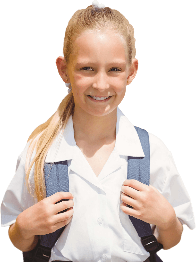 Smiling Student Ready for School in Uniform on Transparent Background