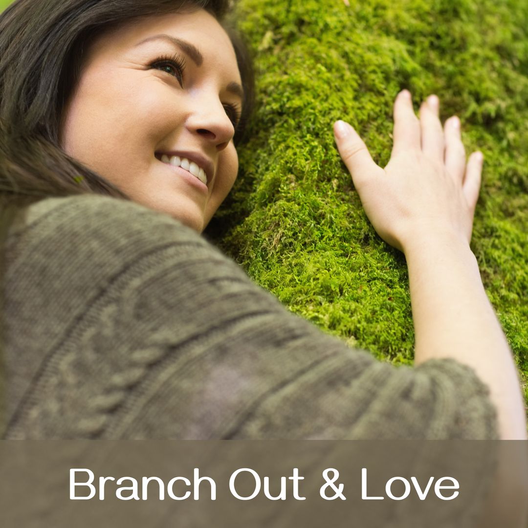 Happy Woman Embracing Tree with Green Foliage