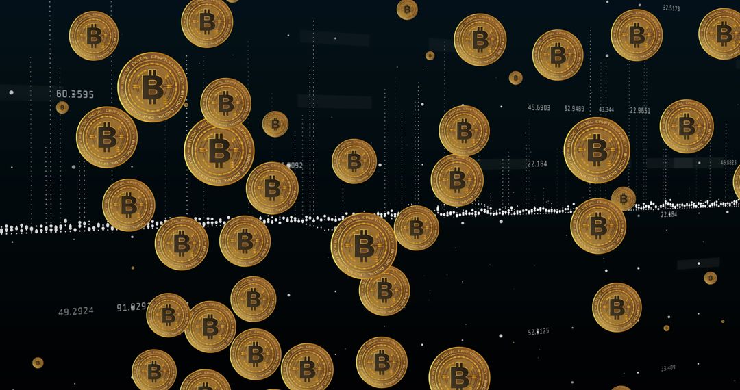 Gold Bitcoin Coins Floating Over Dark Digital Trading Interface