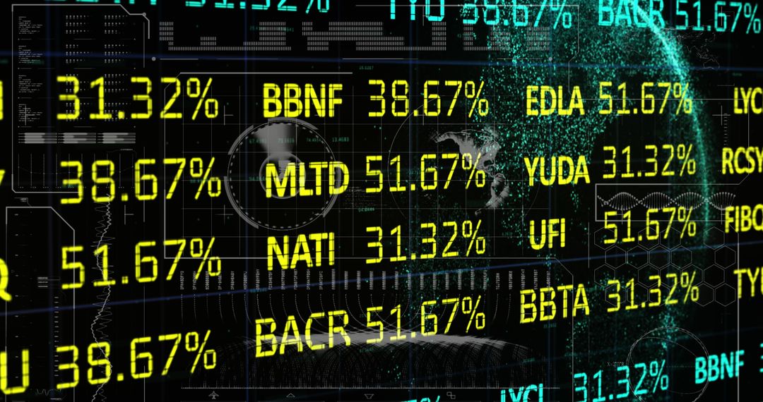 Futuristic Stock Market Ticker Display with Global Data Analytics