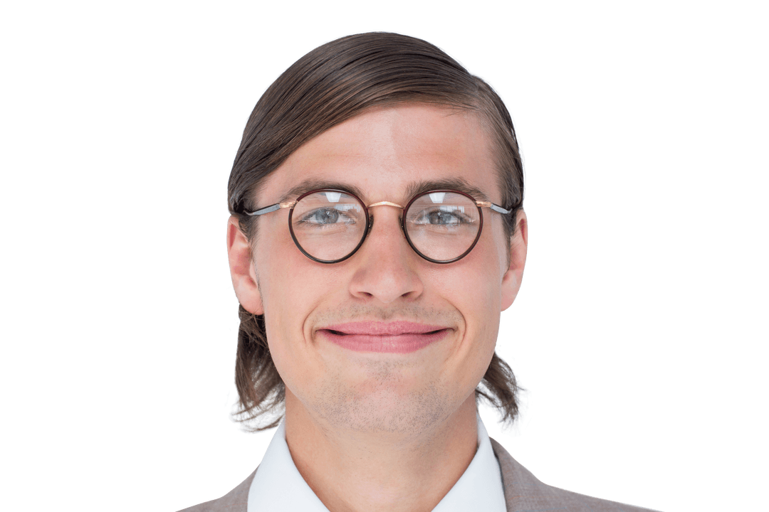 Transparent Background of Smiling Young Hipster Man with Glasses