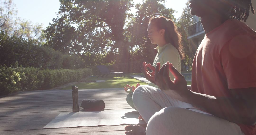 Diverse Couple Meditating Outdoors Peaceful Body Mind Harmony - Free Images, Stock Photos and Pictures on Pikwizard.com