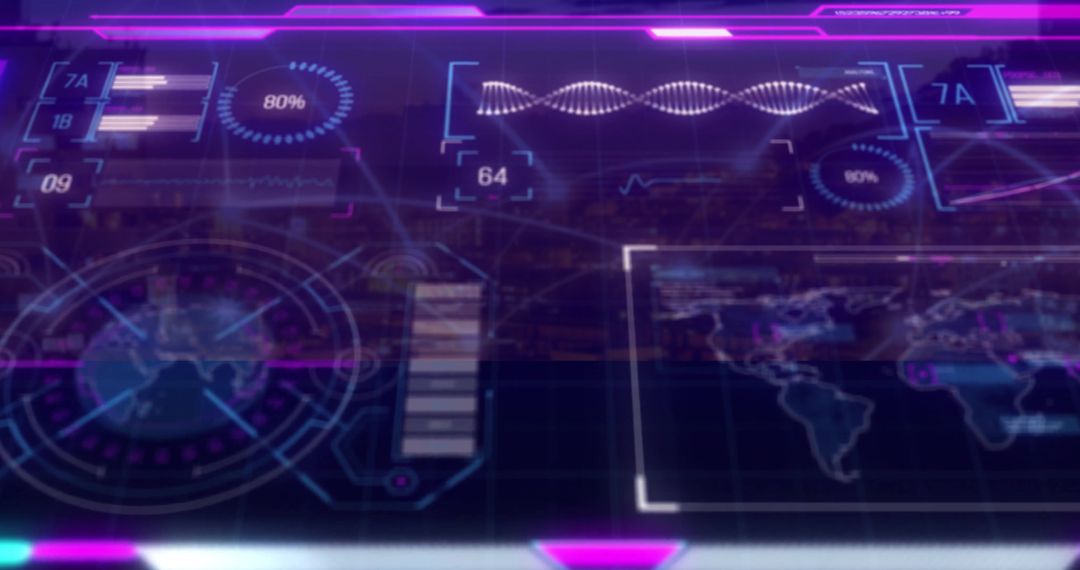 Futuristic Data Interface with Digital HUD in City Skyline