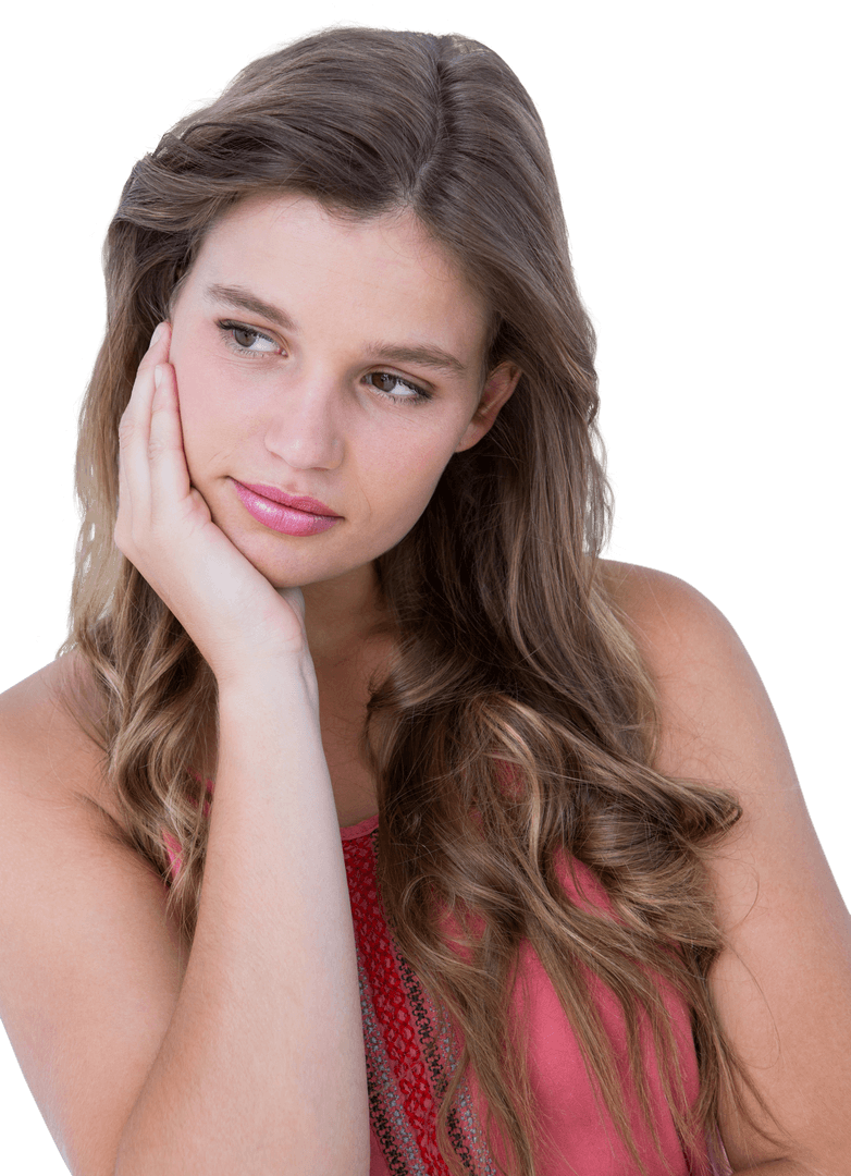 Transparent Portrait of Woman in Thoughtful Pose