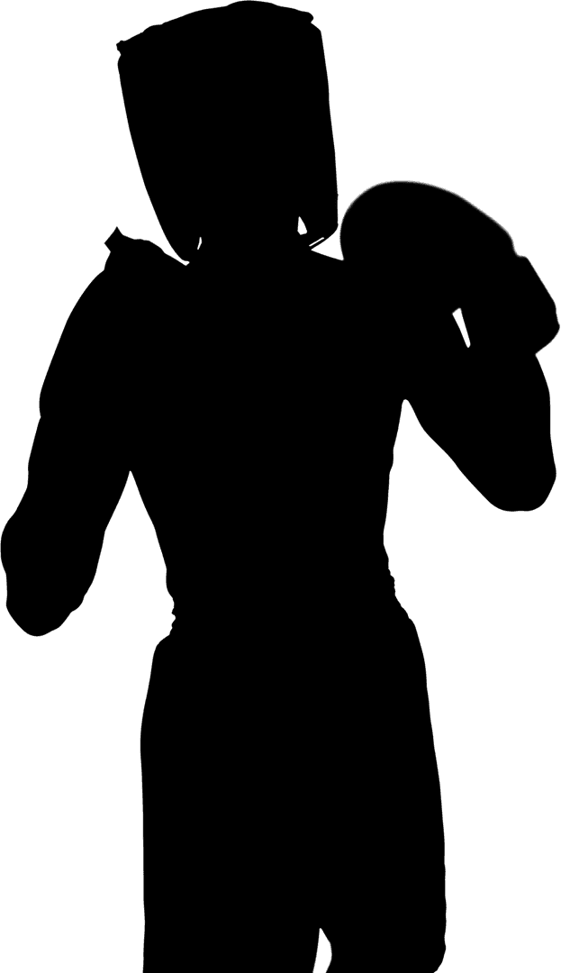 Silhouette of Boxer in Gloves on Transparent Background