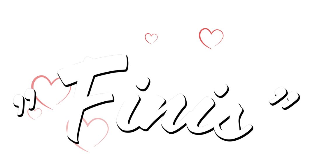 Romantic Finis Text with Floating Hearts