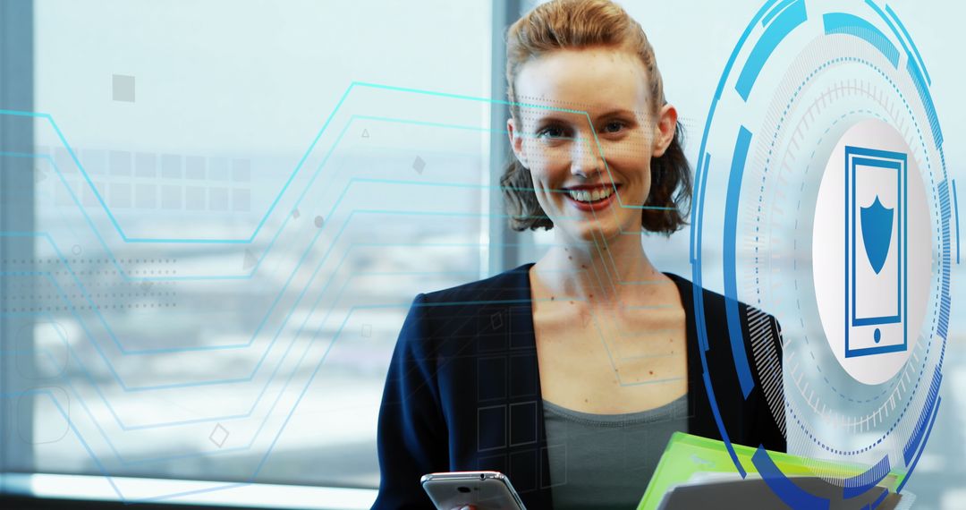 Businesswoman Using Smartphone and Global Technology Interface