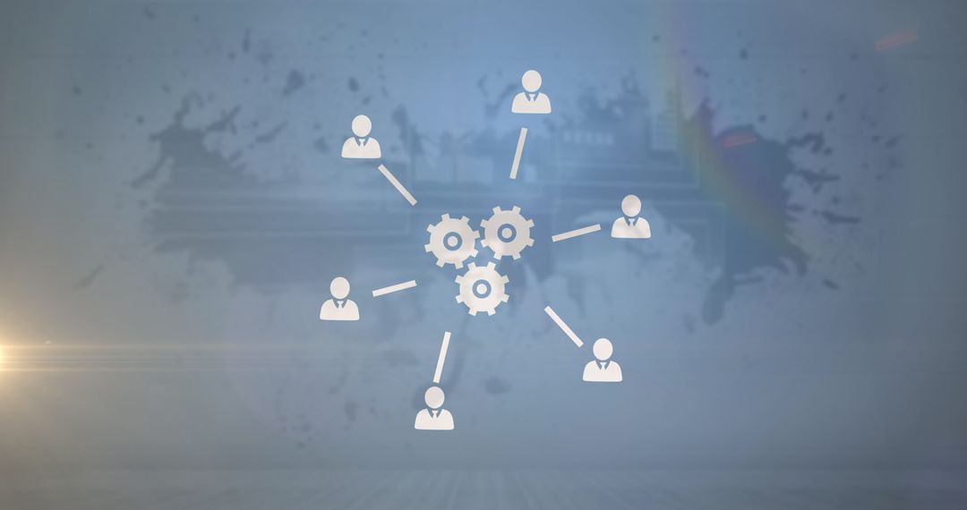 Network of People Around Gears Symbolizing Teamwork and Collaboration