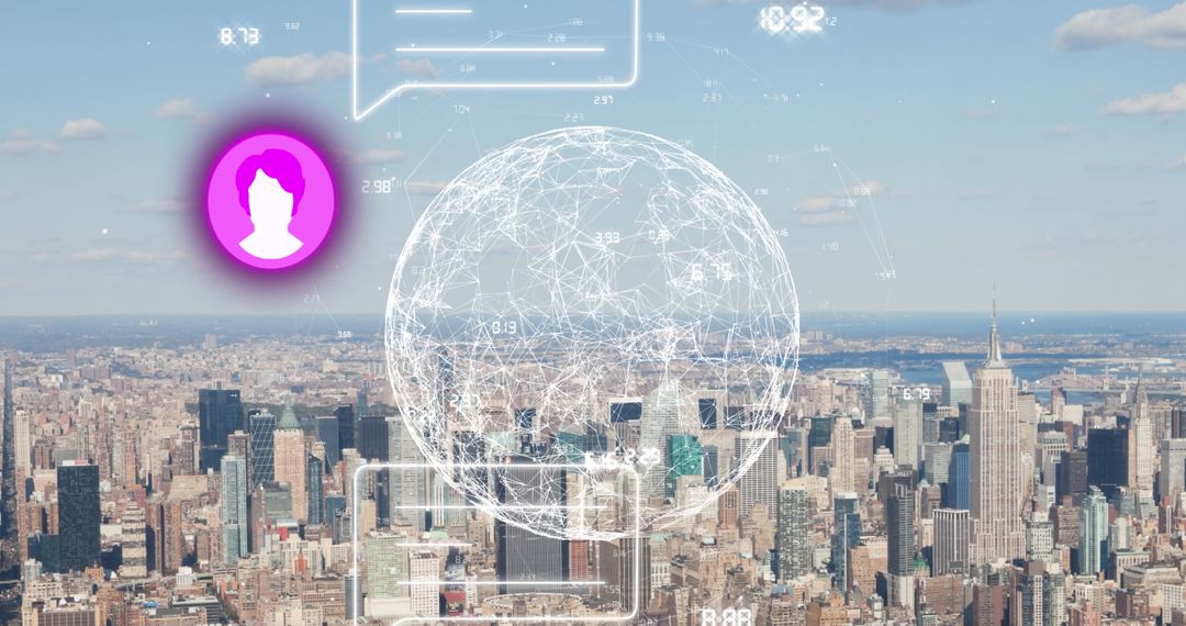 Digital Networking Icons Float Above Cityscape