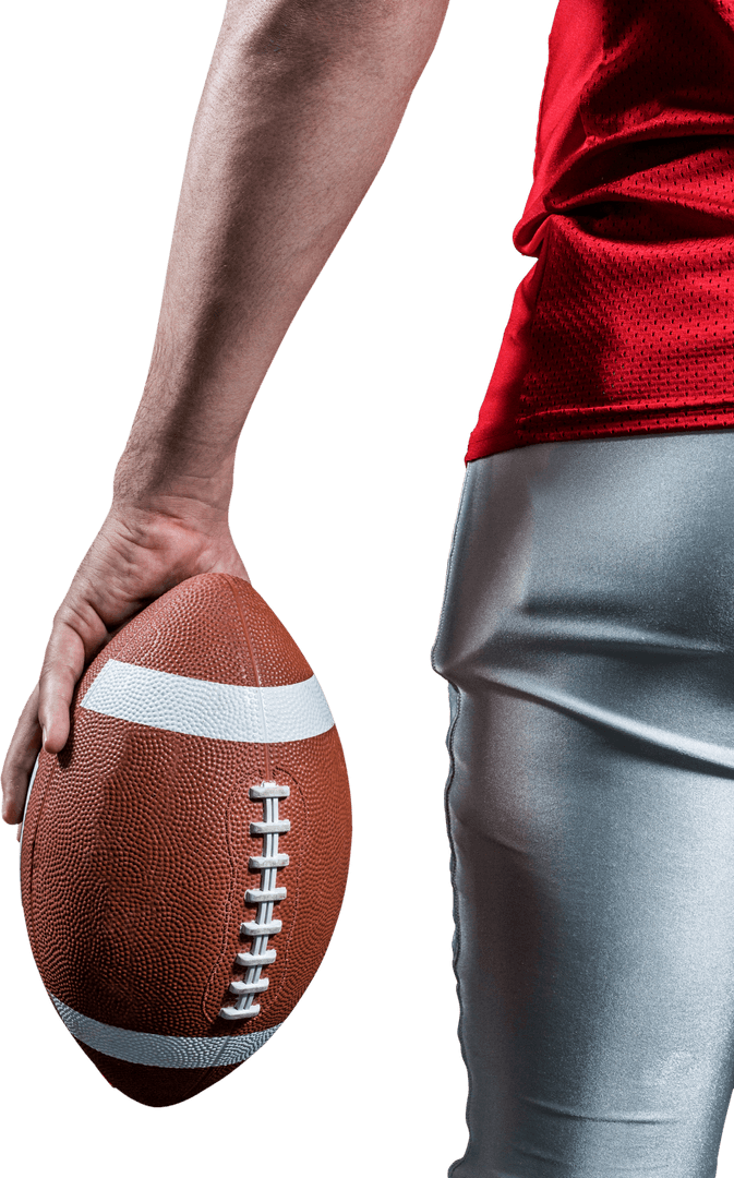 Transparent Image of Football Player Holding Ball from Side View