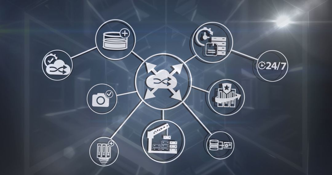 Connected Network of Technology and Cloud Computing Icons