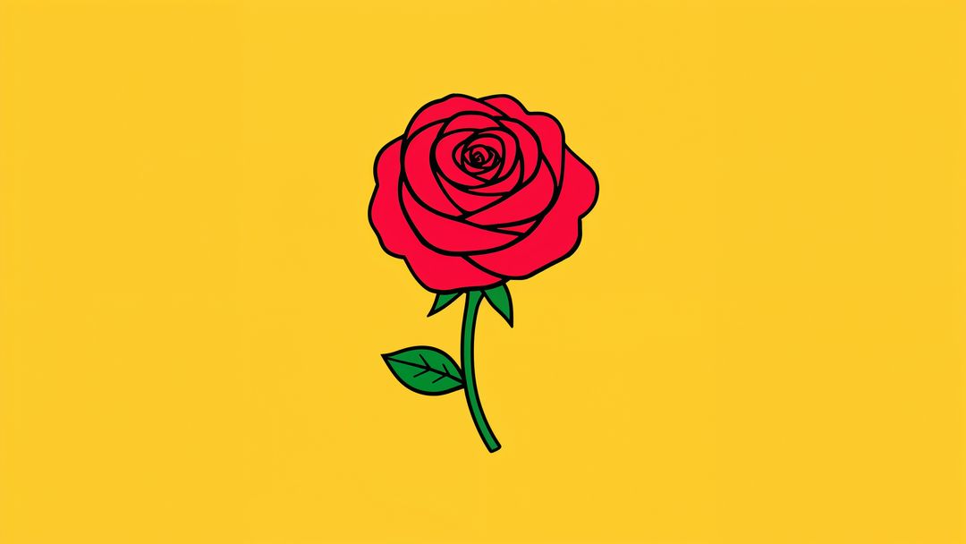 Red rose drawing blossom on bold yellow background vector