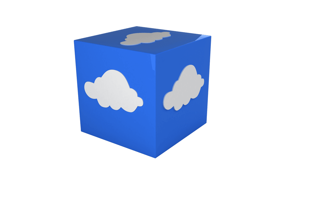 Blue Cube with Cloud Icons Transparent Background