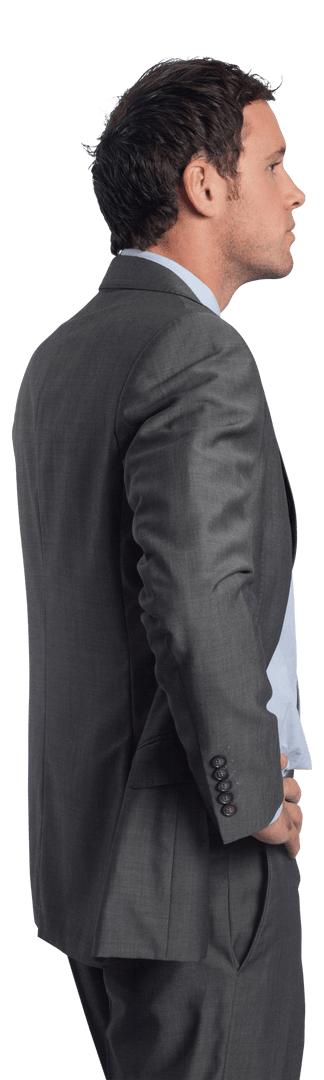 Transparent Businessman in Suit Standing with Hand on Hip