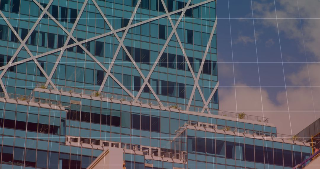 Modern Architecture Below Skyline with Geometric Patterns