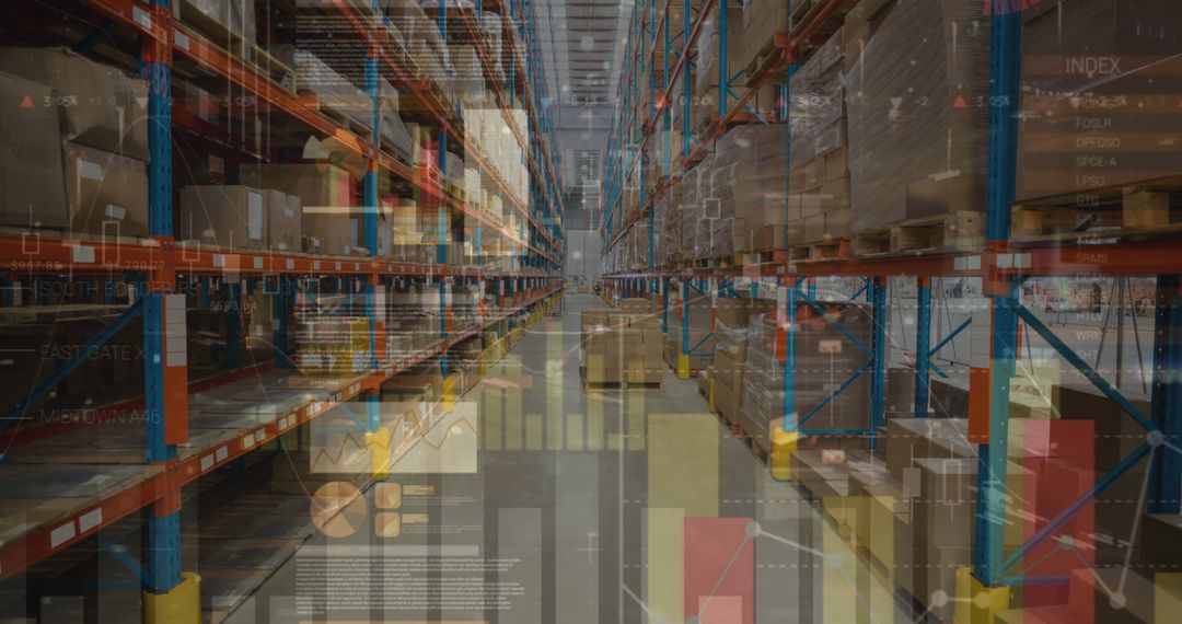 Overlay of Financial Graphs on Warehouse Interior