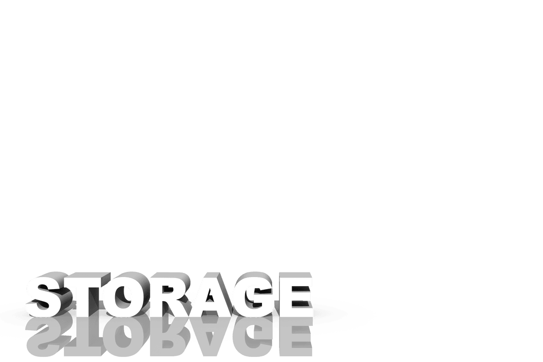 3D White STORAGE Text Reflection on Transparent Background