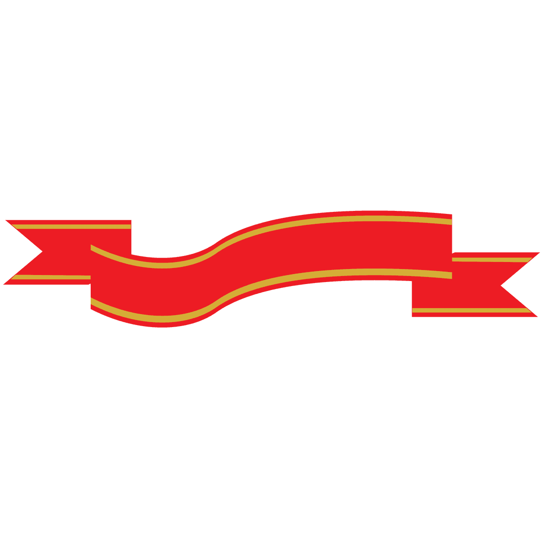 Red Ribbon Banner with Gold Lines Illustration on Transparent Background