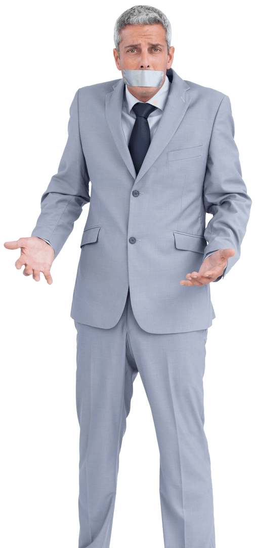 Silenced Businessman in Light Suit with Transparent Background