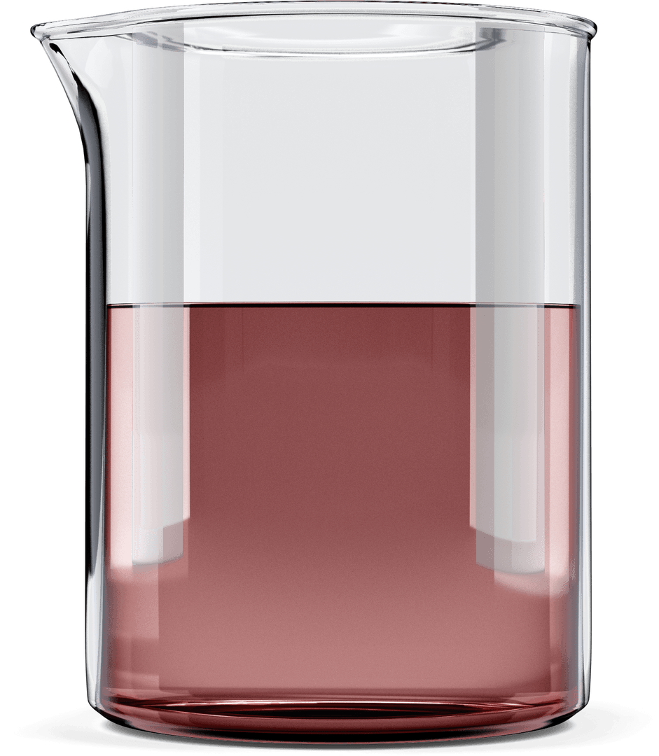 Transparent Glass Beaker with Red Chemical Solution