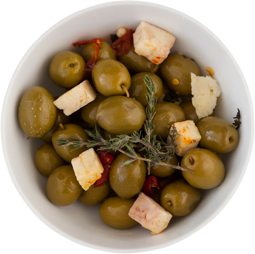 Mixed olives and cheese in transparent bowl, food close-up - Download Free Stock Images Pikwizard.com