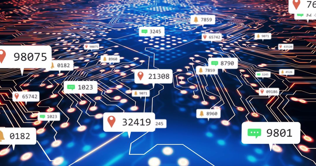 Social Media Interfaces Over Circuit Board Illustrating Digital Connectivity