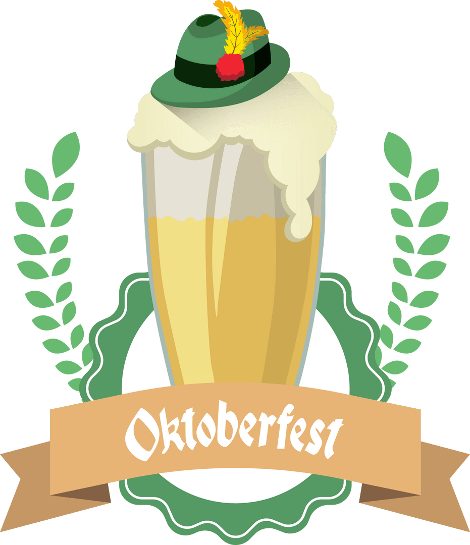 Oktoberfest Beer Icon with Hat on Transparent Background