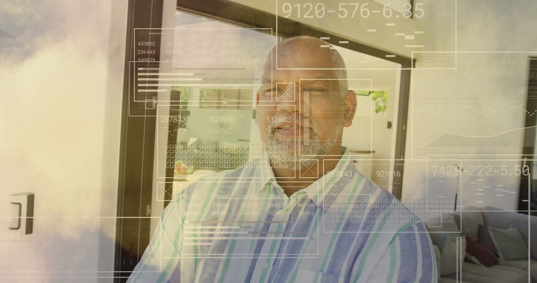 Businessman Analyzing Holographic Data Interface at Home Office