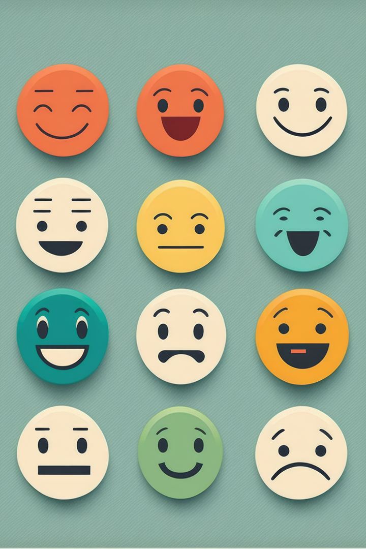 Rows of retro smiley icons, created using generative ai technology - Free Images, Stock Photos and Pictures on Pikwizard.com