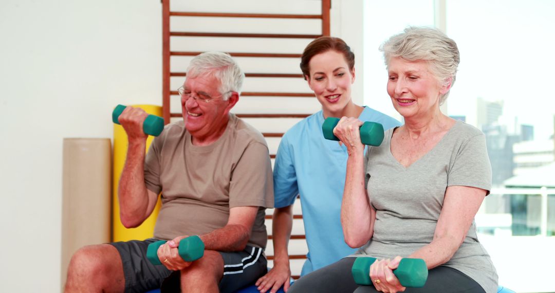 Seniors Engaging in Exercise with Physiotherapist Support - Free Images, Stock Photos and Pictures on Pikwizard.com