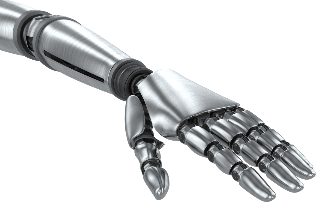 Close-Up of Transparent Metallic Robotic Hand on White Background