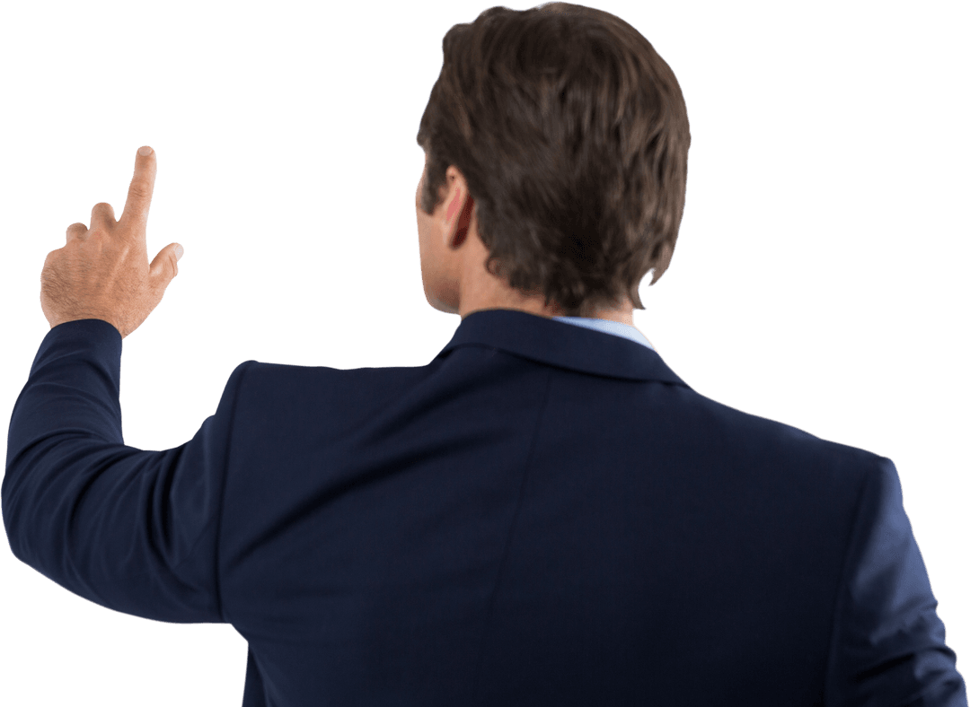 Transparent Businessman Pressing Virtual Screen with Finger