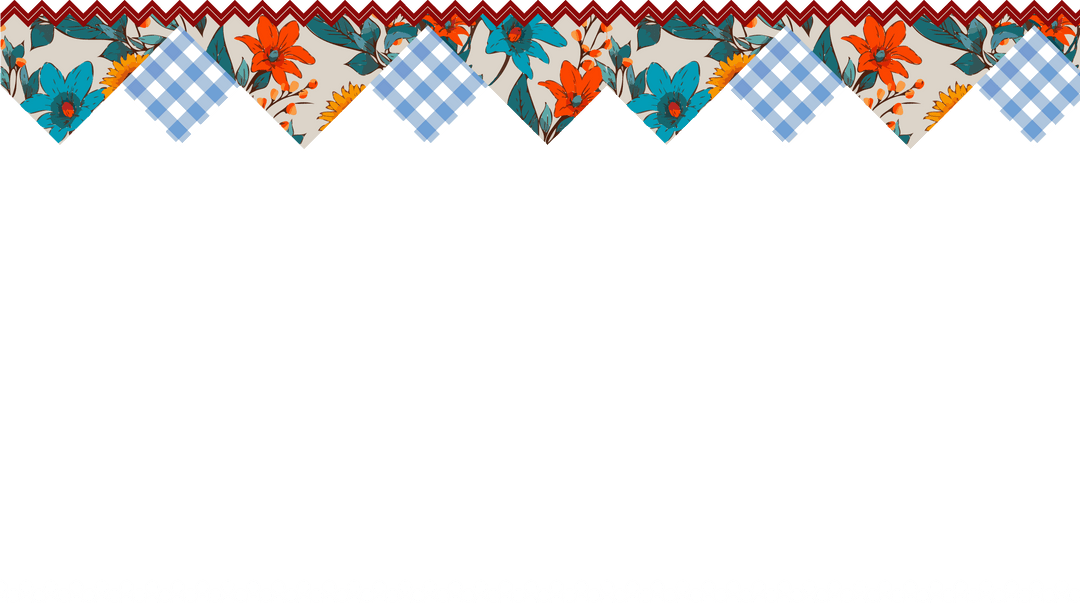 Colorful Floral and Gingham Border with Lace on Transparent Background