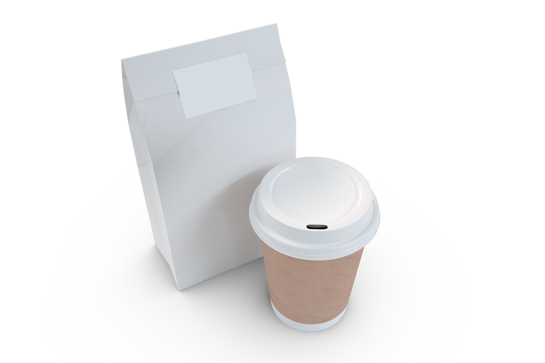 Transparent Packaging Mockup with Paper Bag and Takeaway Coffee Cup - Download Free Stock Images Pikwizard.com