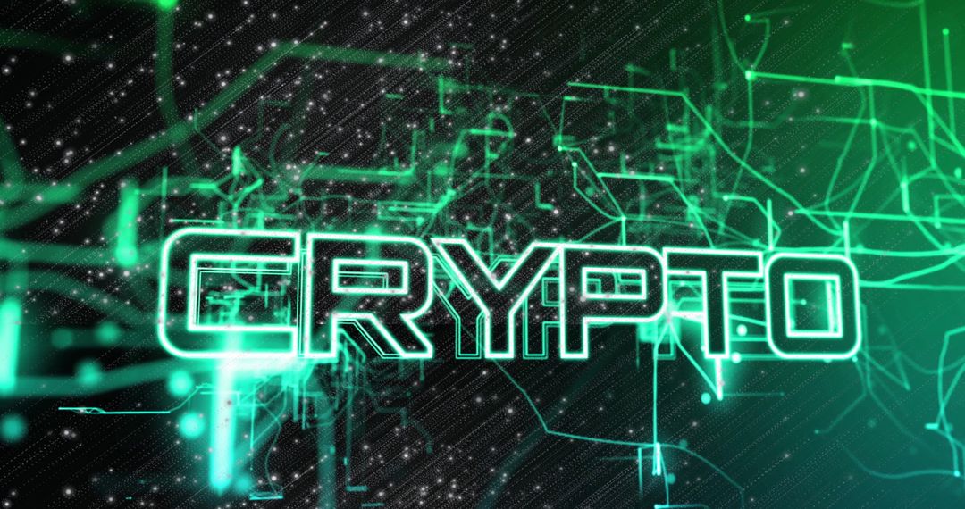 Futuristic Crypto Text Over Digital Network Background