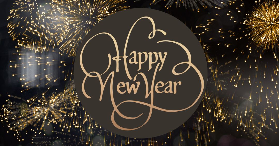 Festive Fireworks with Happy New Year Text Celebration