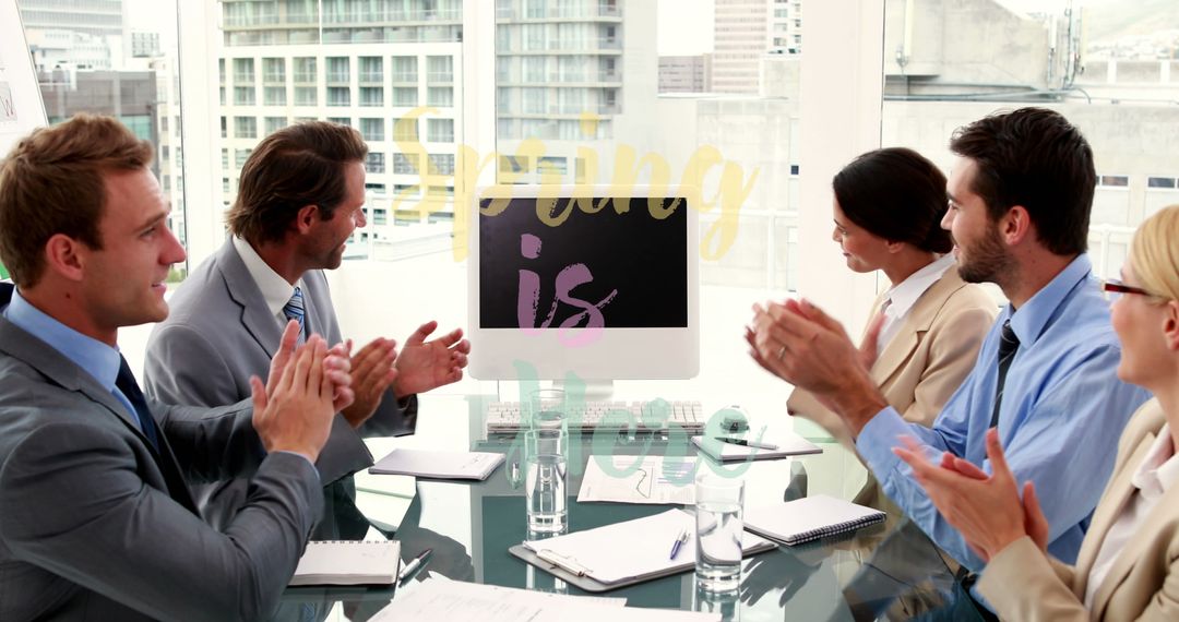 Coworkers Clapping in Office, Signaling Spring Business Renewal
