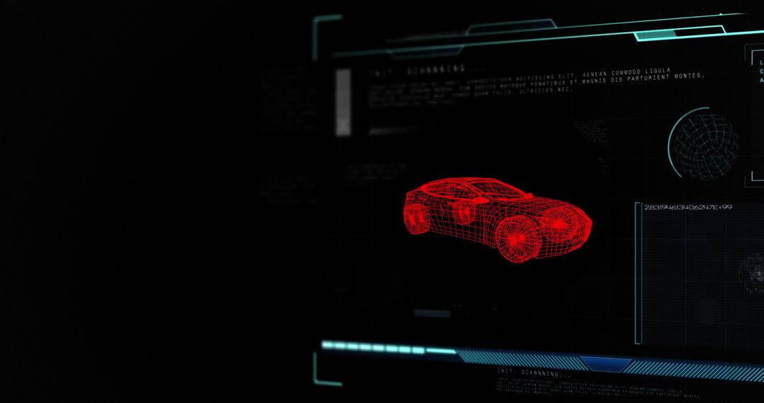 Futuristic Digital Car Interface with 3D Wireframe