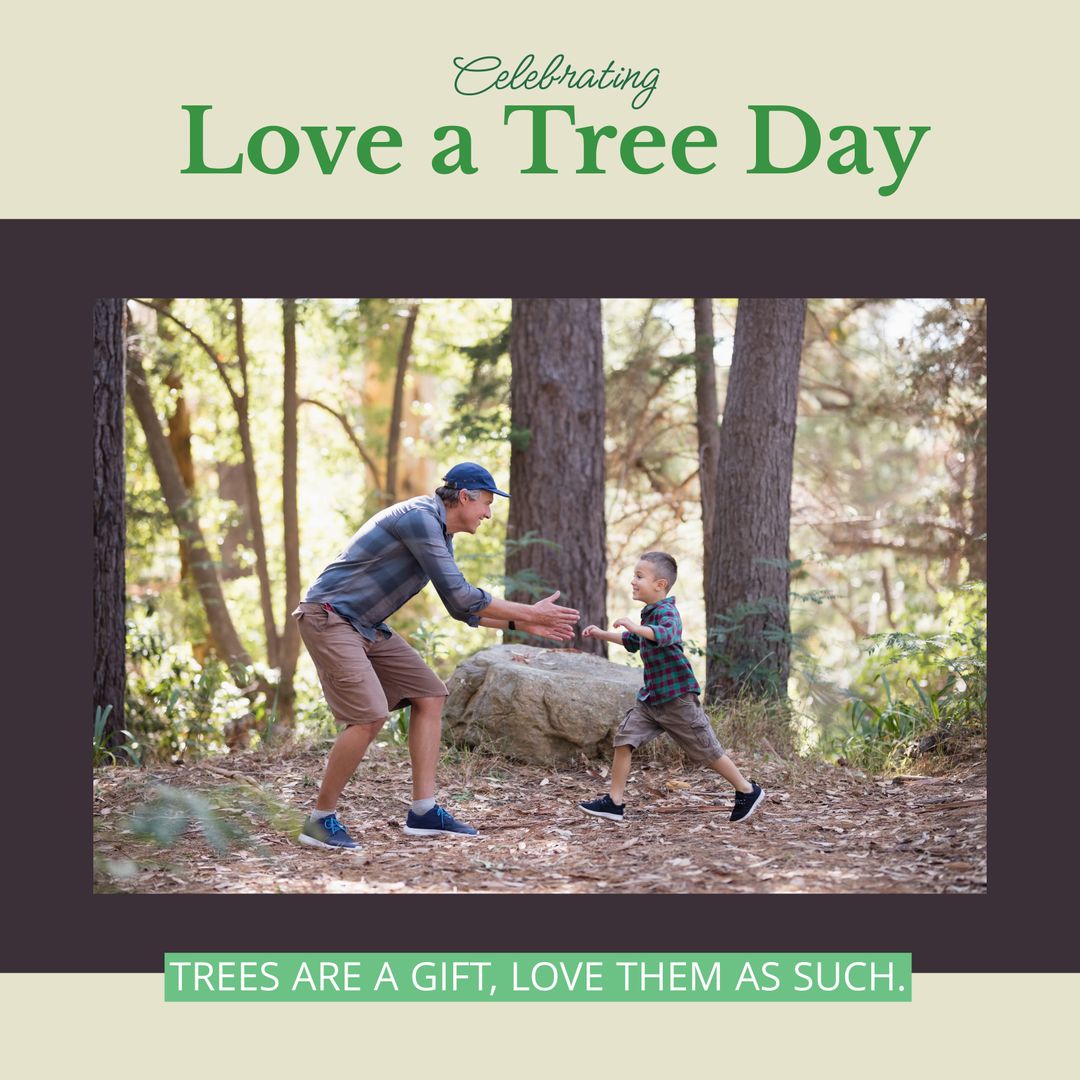Father and Son Bonding in Forest on Love a Tree Day