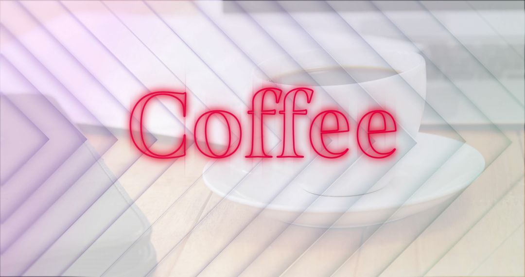 Modern Coffee Hub: Distinctive Red Text Over Cozy Workspace