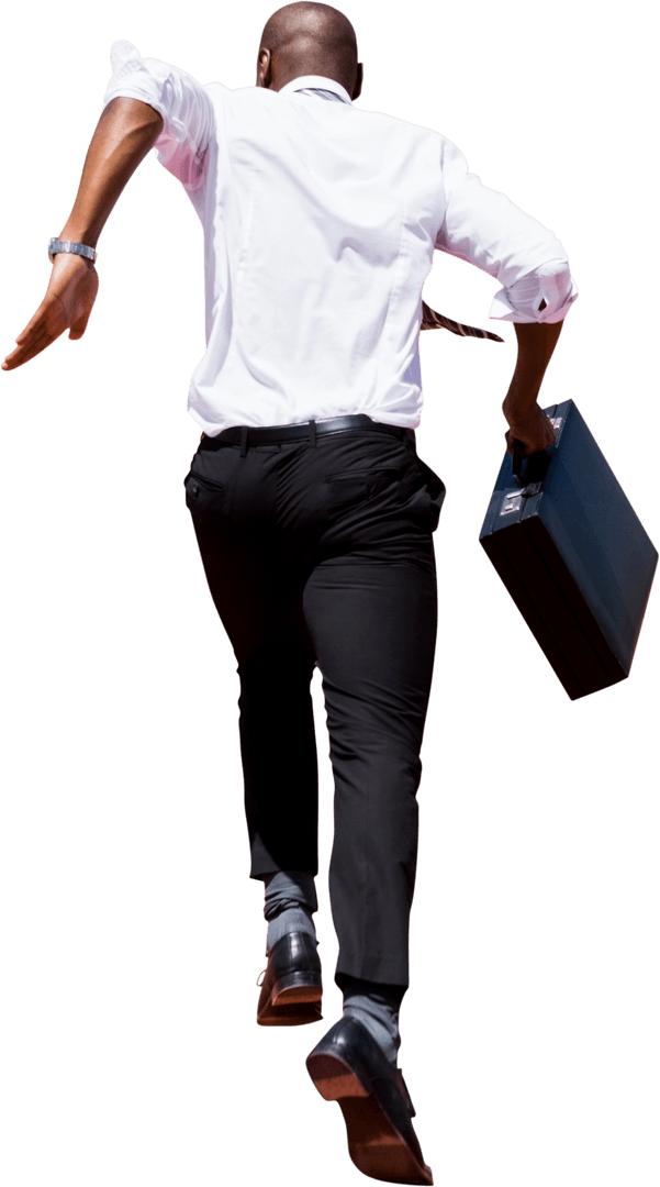 African American Businessman Running with Briefcase Transparent Image