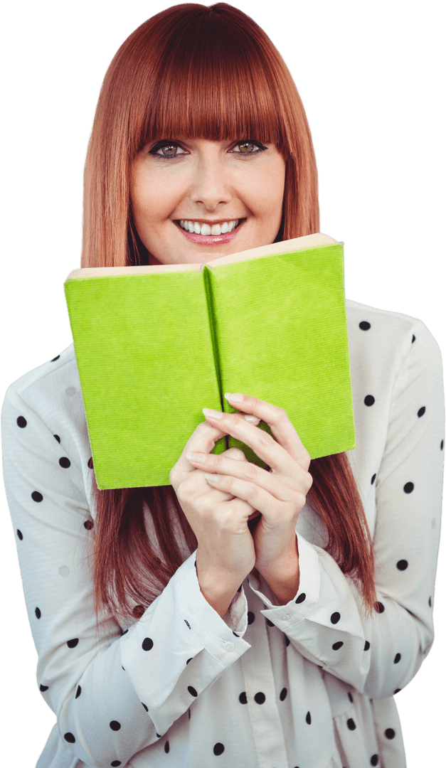 Transparent Smiling Woman with Green Book Happy Outdoors