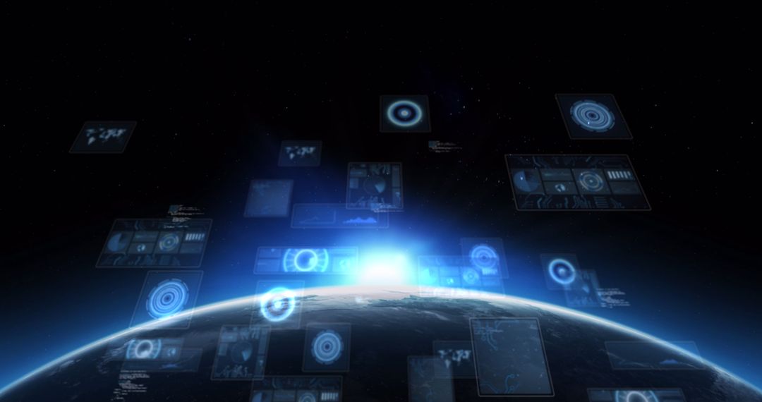 Futuristic Global Data Interface with Glowing Horizon